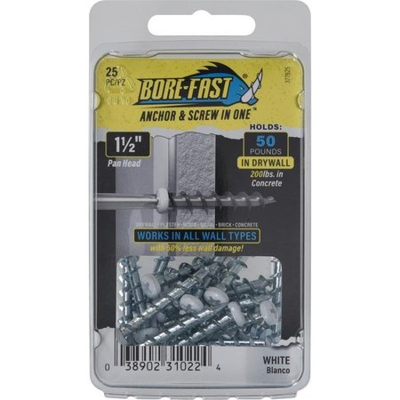 BOREFAST Bore-Fast 3/16 in. D X 1-1/2 in. L Steel Pan Head Screw and Anchor 25 pc, 5PK 377625